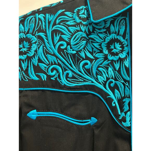 Rockmount Ranch Wear Men’s Vintage Tooling Western Shirt Black/Turquoise Size S - Picture 11 of 11